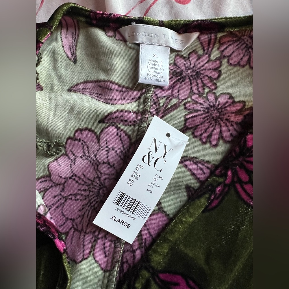 SOLD NWT London Times New York & Co pink green velour pullover dress. Size XL. - Picture 7 of 8